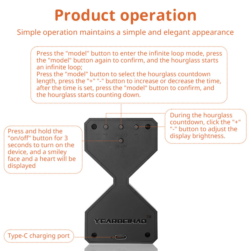 Cyber-style LED electronic sand timer: gravity-sensing, 1-30min countdown, tech decompression toy