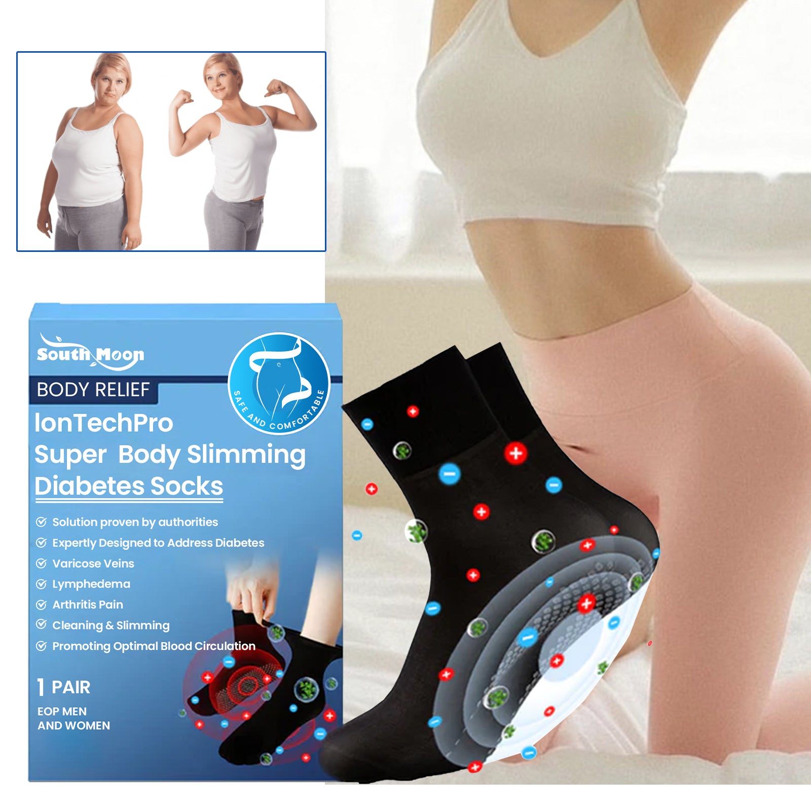 South Moon Lon Tech Pro Super Body Slimming Diabetes Socks, Breathable Soft And Comfortable Non-slip Foot Care Socks