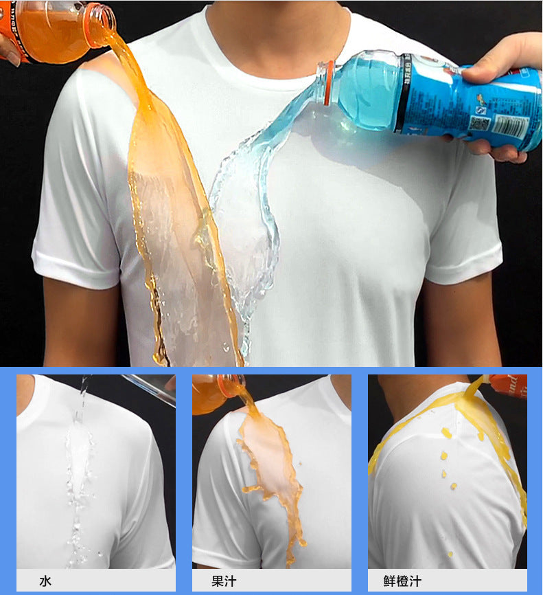 Summer New Nano Water-Repellent High-Tech Waterproof Stain-Resistant Quick-Dry Sport Short Sleeve T-Shirt Men Solid Color Round Neck Top